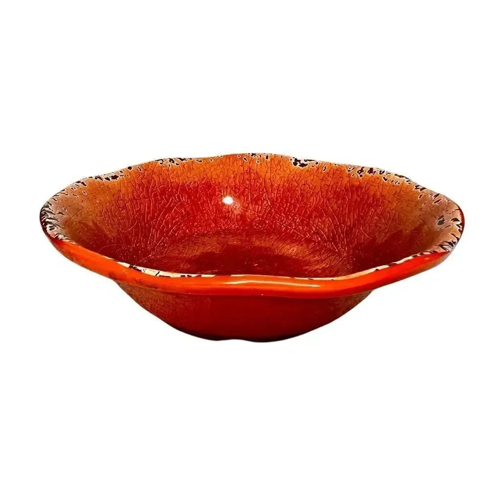 NWT Pier 1 Carmelo Melamine Green & Orange Crackle Set of 2 Bowls